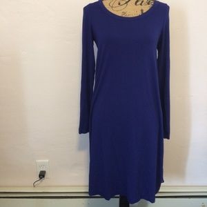 Isda Ink Blue Dress Long Sleeve Chiffon Trim Knit